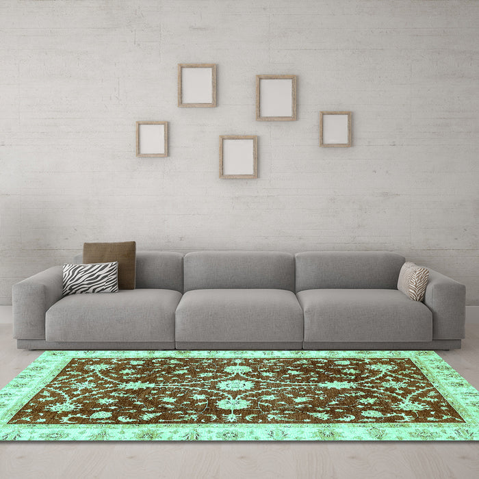 Machine Washable Abstract Turquoise Modern Area Rugs in a Living Room,, wshabs350turq