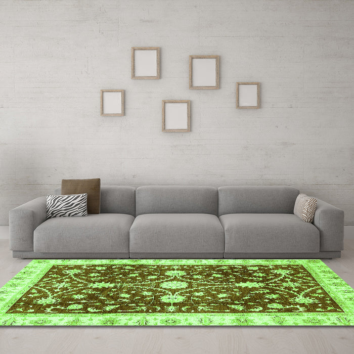 Machine Washable Abstract Green Modern Area Rugs in a Living Room,, wshabs350grn