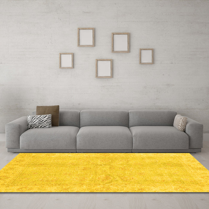 Machine Washable Oriental Yellow Traditional Rug in a Living Room, wshabs3510yw