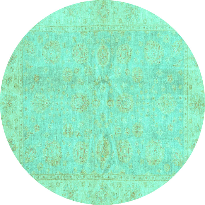 Round Machine Washable Oriental Turquoise Traditional Area Rugs, wshabs3510turq