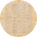 Round Machine Washable Abstract Brown Gold Rug, wshabs3510