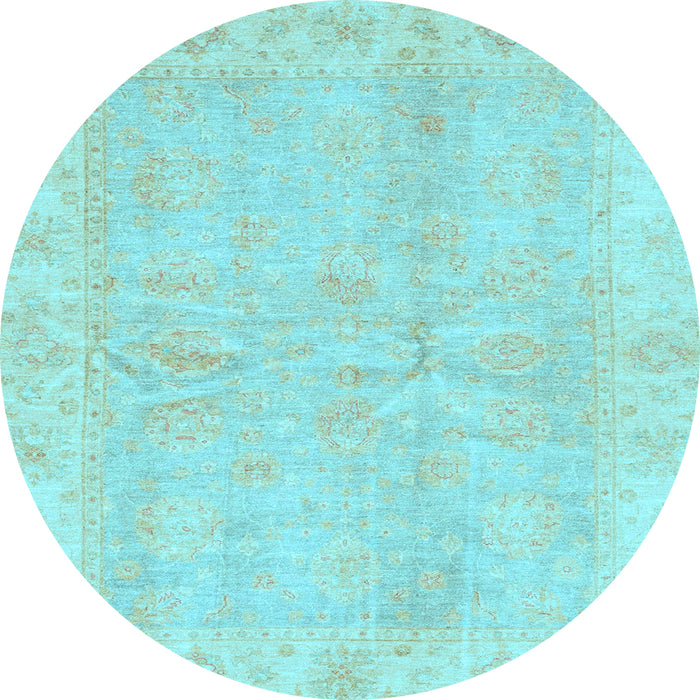 Round Machine Washable Oriental Light Blue Traditional Rug, wshabs3510lblu