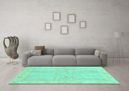 Machine Washable Oriental Turquoise Traditional Area Rugs in a Living Room,, wshabs3510turq