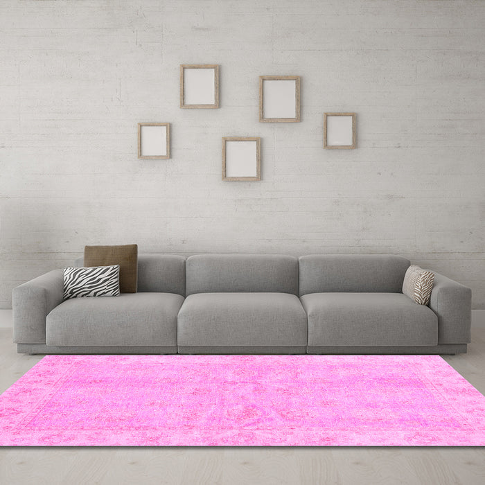 Machine Washable Oriental Pink Traditional Rug in a Living Room, wshabs3510pnk