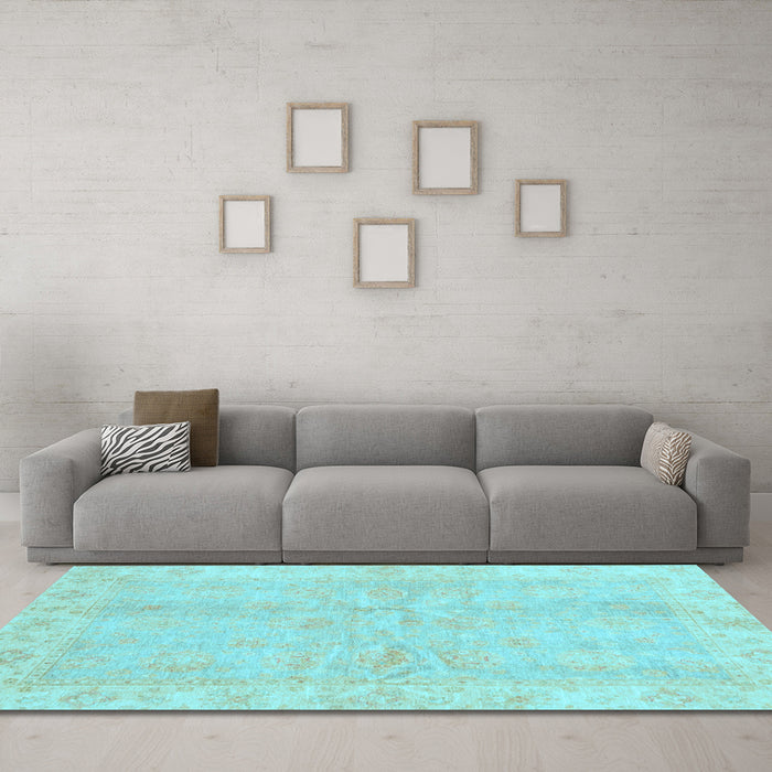 Machine Washable Oriental Light Blue Traditional Rug in a Living Room, wshabs3510lblu