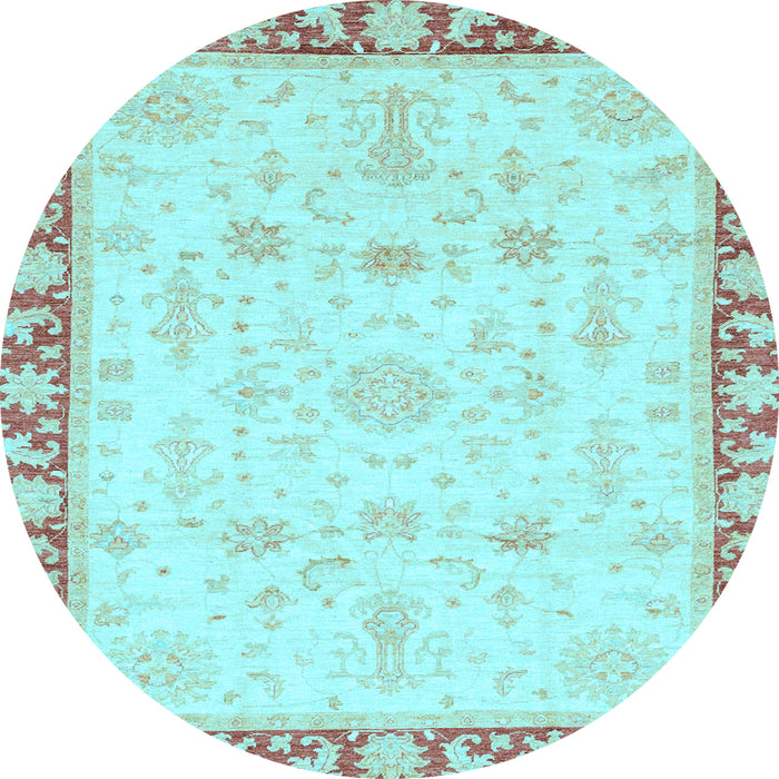 Round Oriental Light Blue Traditional Rug, abs3511lblu