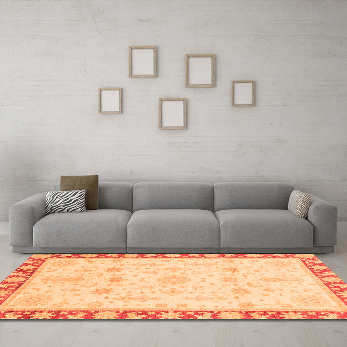 Machine Washable Oriental Orange Traditional Area Rugs in a Living Room, wshabs3511org