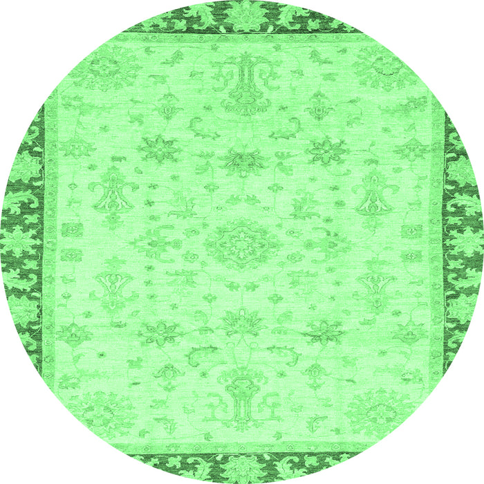 Round Machine Washable Oriental Emerald Green Traditional Area Rugs, wshabs3511emgrn