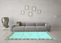 Machine Washable Oriental Light Blue Traditional Rug, wshabs3511lblu