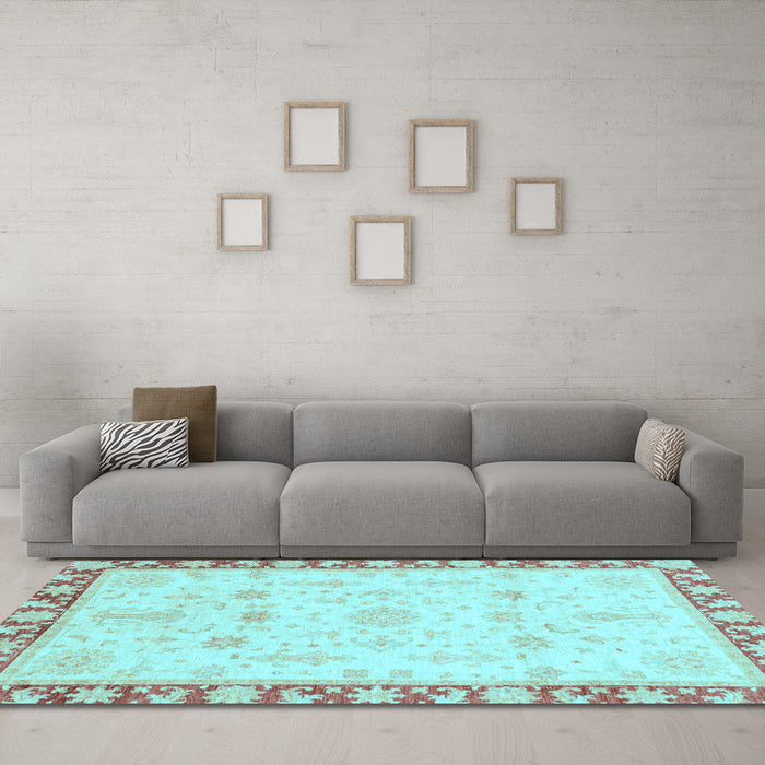 Machine Washable Oriental Light Blue Traditional Rug in a Living Room, wshabs3511lblu