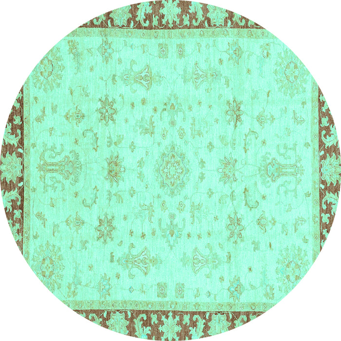 Round Oriental Turquoise Traditional Rug, abs3511turq