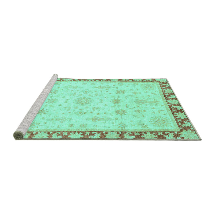 Sideview of Machine Washable Oriental Turquoise Traditional Area Rugs, wshabs3511turq