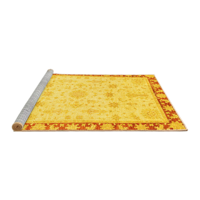 Sideview of Machine Washable Oriental Yellow Traditional Rug, wshabs3511yw