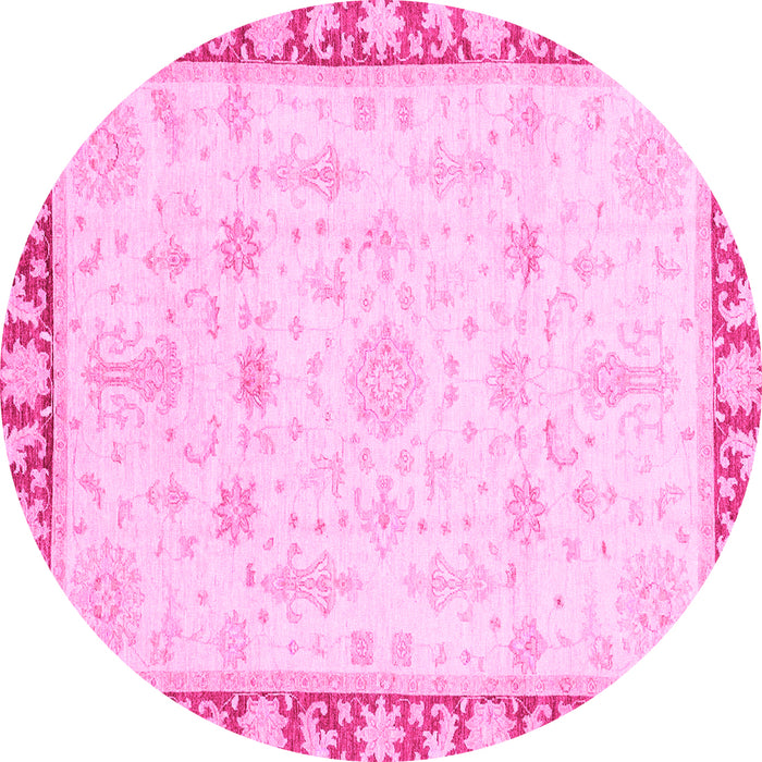 Round Machine Washable Oriental Pink Traditional Rug, wshabs3511pnk