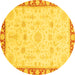 Round Machine Washable Oriental Yellow Traditional Rug, wshabs3511yw