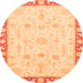 Round Machine Washable Oriental Orange Traditional Area Rugs, wshabs3511org