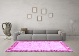 Machine Washable Oriental Purple Traditional Area Rugs in a Living Room, wshabs3511pur
