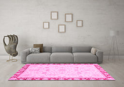 Machine Washable Oriental Pink Traditional Rug in a Living Room, wshabs3511pnk