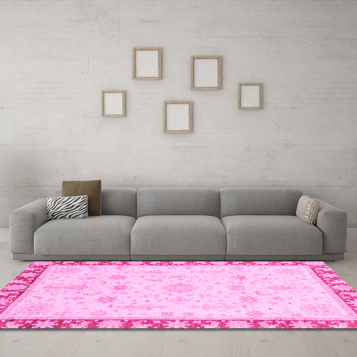 Machine Washable Oriental Pink Traditional Rug in a Living Room, wshabs3511pnk