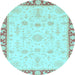 Round Machine Washable Oriental Light Blue Traditional Rug, wshabs3511lblu