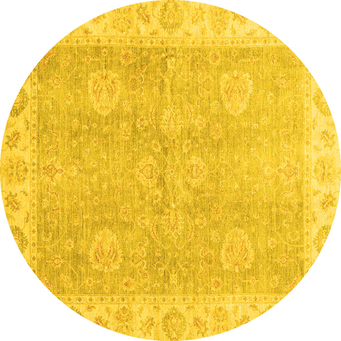 Round Machine Washable Oriental Yellow Traditional Rug, wshabs3512yw