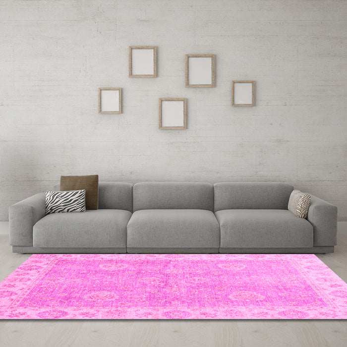Machine Washable Oriental Pink Traditional Rug in a Living Room, wshabs3512pnk