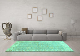 Machine Washable Oriental Turquoise Traditional Area Rugs in a Living Room,, wshabs3512turq