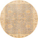 Round Abstract Yellow Oriental Rug, abs3512