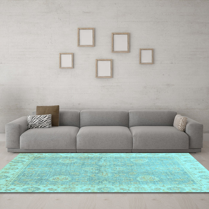 Machine Washable Oriental Light Blue Traditional Rug in a Living Room, wshabs3512lblu