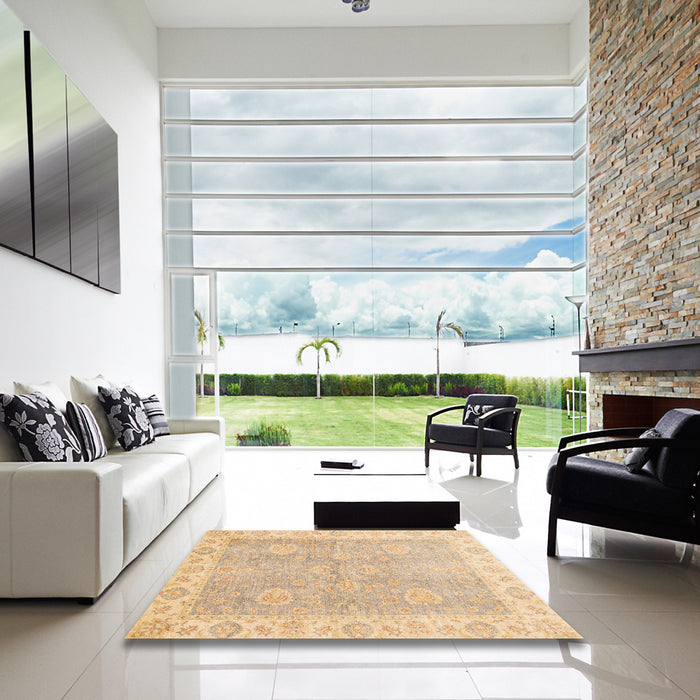 Square Machine Washable Abstract Yellow Rug in a Living Room, wshabs3512