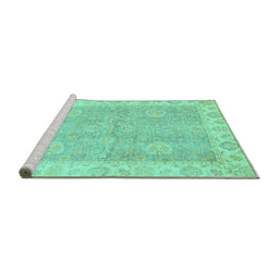 Sideview of Machine Washable Oriental Turquoise Traditional Area Rugs, wshabs3512turq