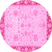 Round Machine Washable Oriental Pink Traditional Rug, wshabs3513pnk