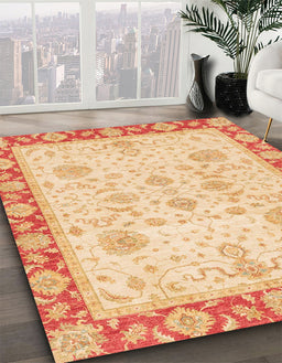 Abstract Orange Oriental Rug in Family Room, abs3513