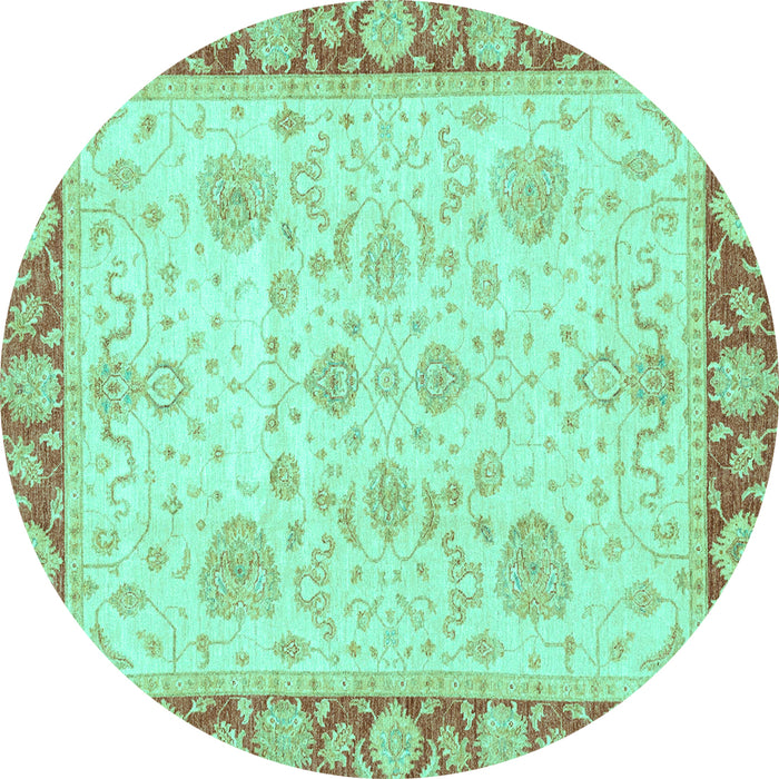 Round Machine Washable Oriental Turquoise Traditional Area Rugs, wshabs3513turq