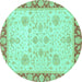 Round Machine Washable Oriental Turquoise Traditional Area Rugs, wshabs3513turq