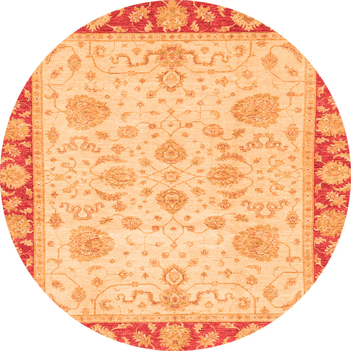 Round Machine Washable Oriental Orange Traditional Area Rugs, wshabs3513org