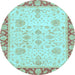 Round Machine Washable Oriental Light Blue Traditional Rug, wshabs3513lblu