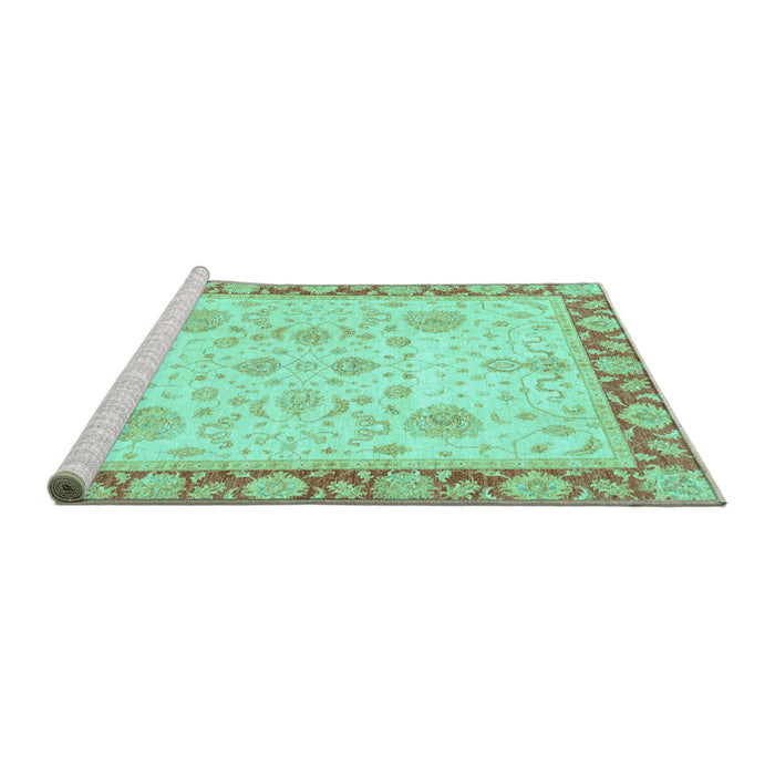 Sideview of Machine Washable Oriental Turquoise Traditional Area Rugs, wshabs3513turq