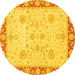 Round Machine Washable Oriental Yellow Traditional Rug, wshabs3513yw