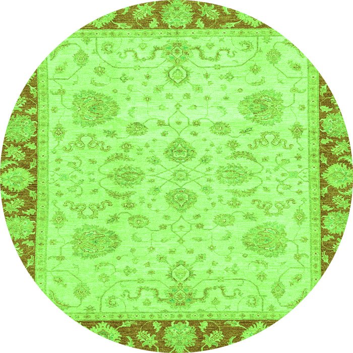 Round Machine Washable Oriental Green Traditional Area Rugs, wshabs3513grn