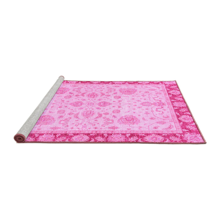 Sideview of Machine Washable Oriental Pink Traditional Rug, wshabs3513pnk