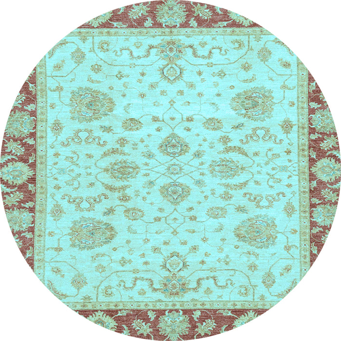 Round Oriental Light Blue Traditional Rug, abs3513lblu