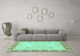 Machine Washable Oriental Turquoise Traditional Area Rugs in a Living Room,, wshabs3513turq