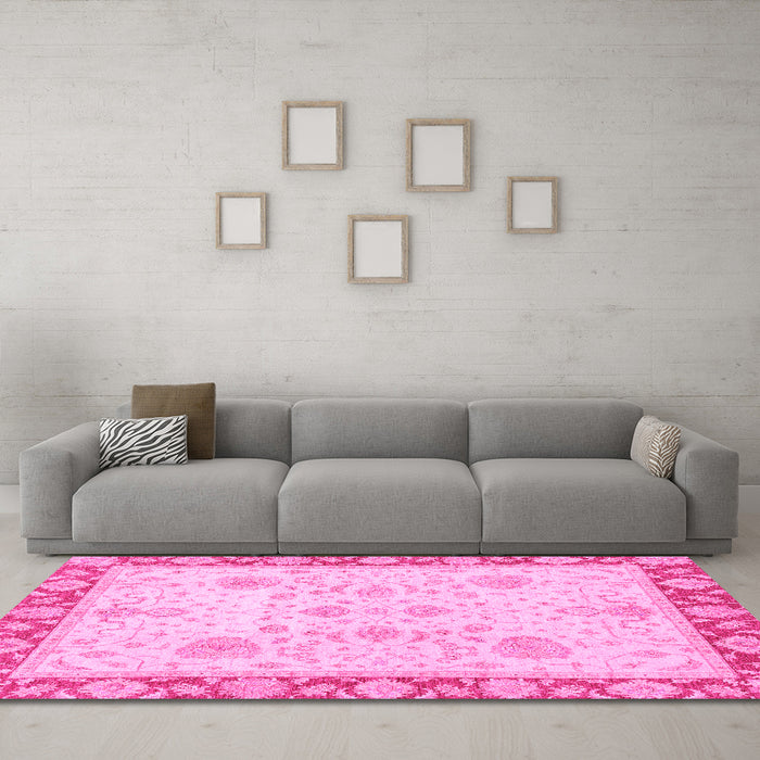 Machine Washable Oriental Pink Traditional Rug in a Living Room, wshabs3513pnk