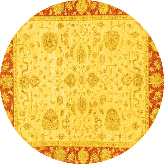 Round Oriental Yellow Traditional Rug, abs3513yw