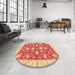 Round Abstract Red Oriental Rug in a Office, abs3514