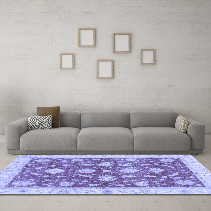 Machine Washable Oriental Blue Traditional Rug in a Living Room, wshabs3514blu