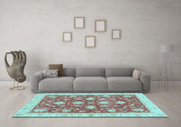 Machine Washable Oriental Light Blue Traditional Rug, wshabs3514lblu