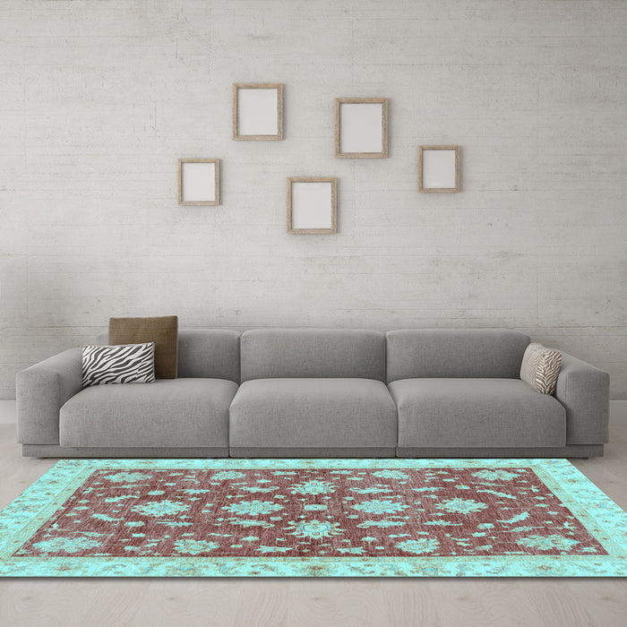 Machine Washable Oriental Light Blue Traditional Rug in a Living Room, wshabs3514lblu