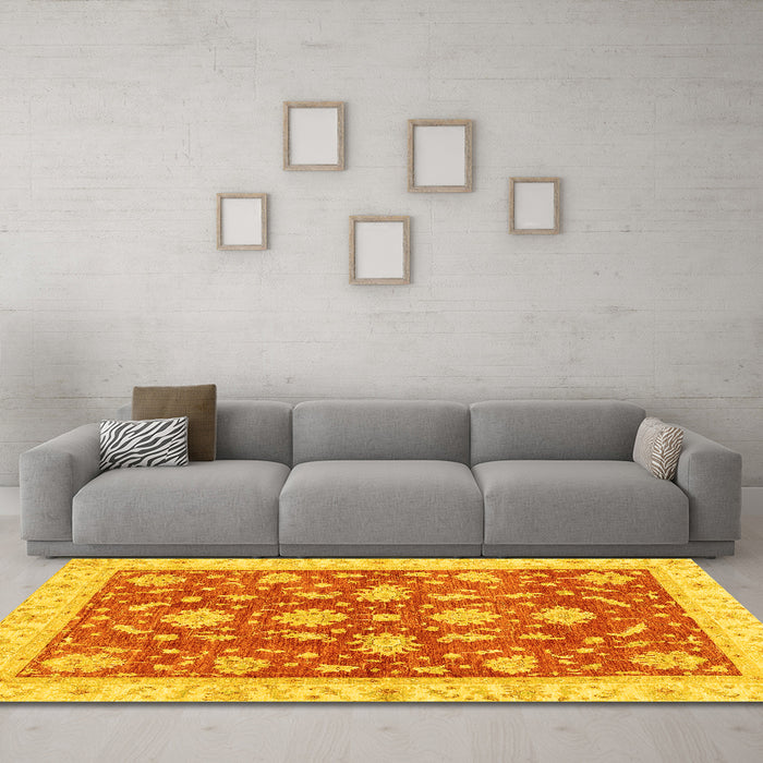 Machine Washable Oriental Yellow Traditional Rug in a Living Room, wshabs3514yw